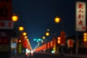夜间小站台的长椅与站牌，轨道向远处延伸
